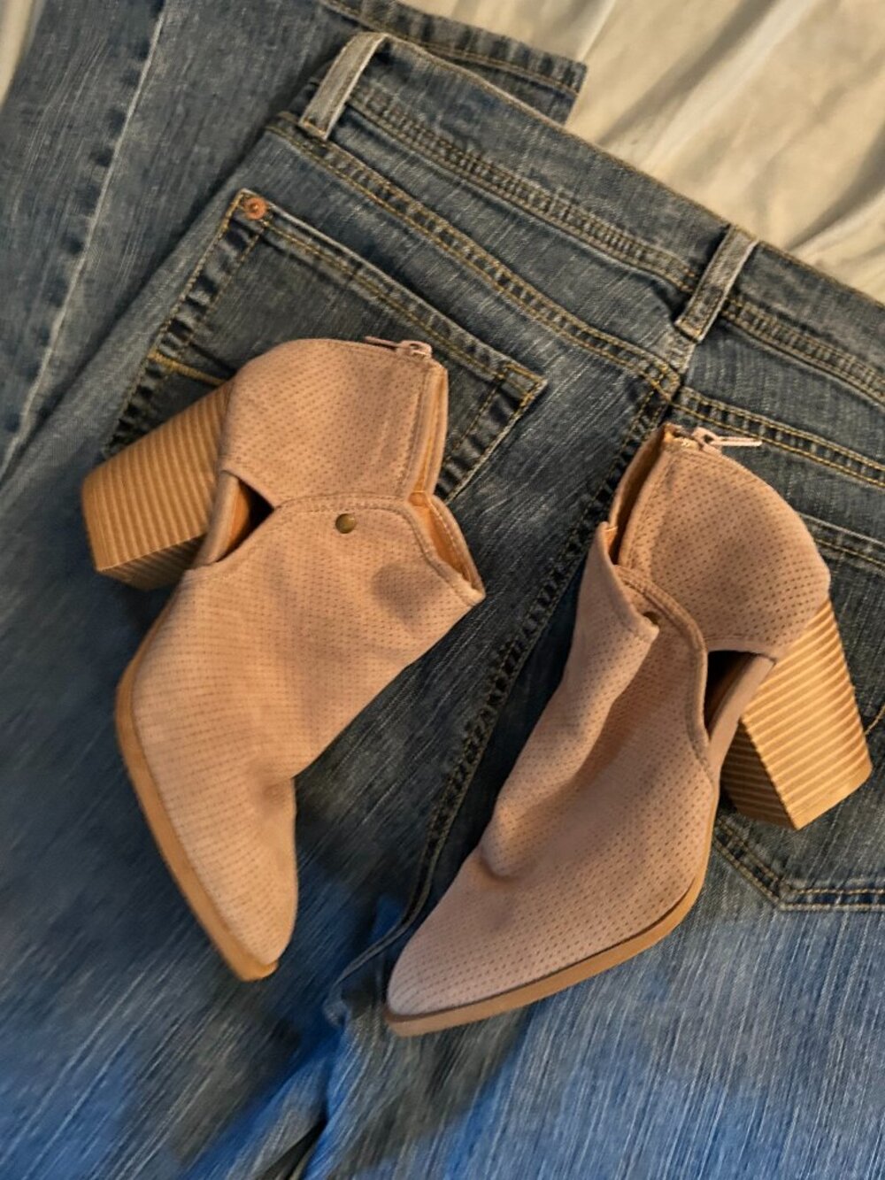 size 5 ankle boots tan faux leather shoes heels five fall autumn